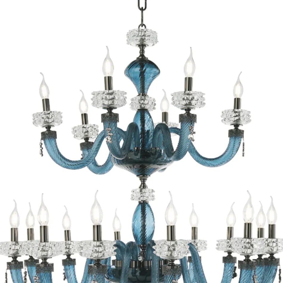 Lampadario Classico 30 Luci in Vetro Artigianale di Lusso Italiano - Saline Viadurini