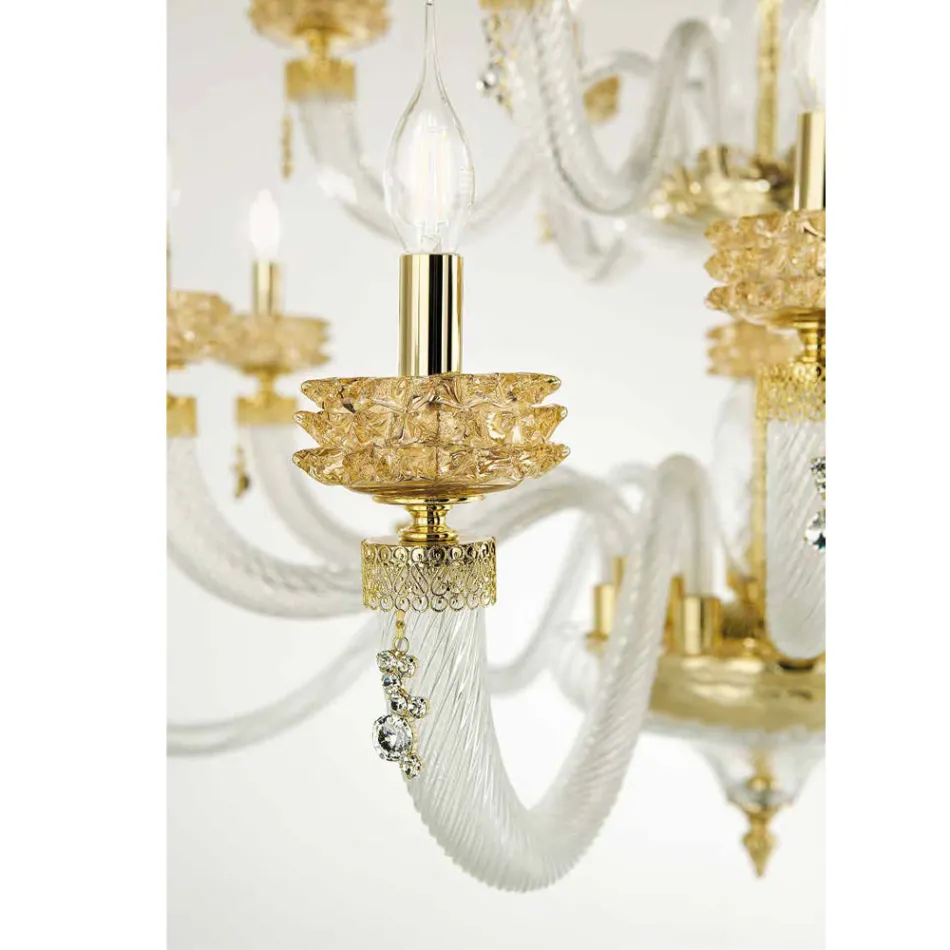Lampadario Classico 30 Luci in Vetro Artigianale di Lusso Italiano - Saline Viadurini