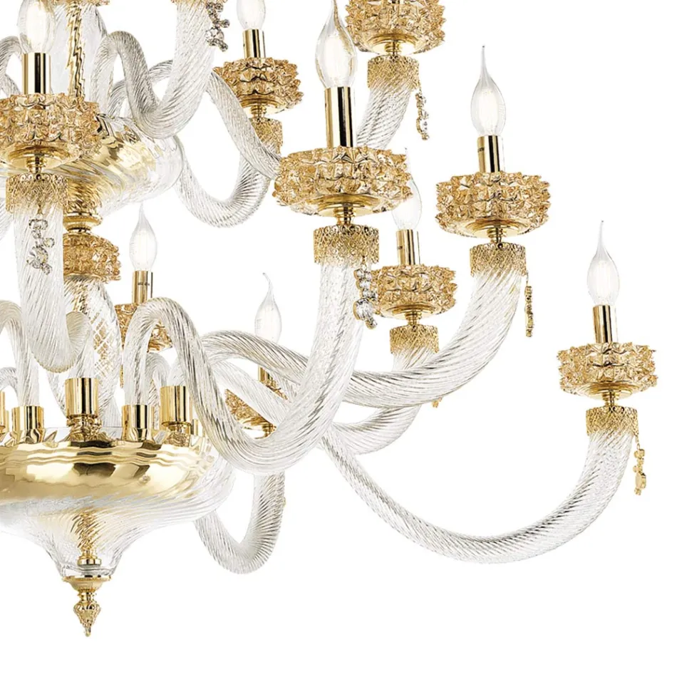 Lampadario Classico 30 Luci in Vetro Artigianale di Lusso Italiano - Saline Viadurini