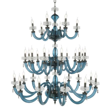 Lampadario Classico 30 Luci in Vetro Artigianale di Lusso Italiano - Saline Viadurini
