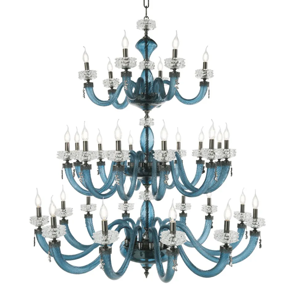 Lampadario Classico 30 Luci in Vetro Artigianale di Lusso Italiano - Saline Viadurini