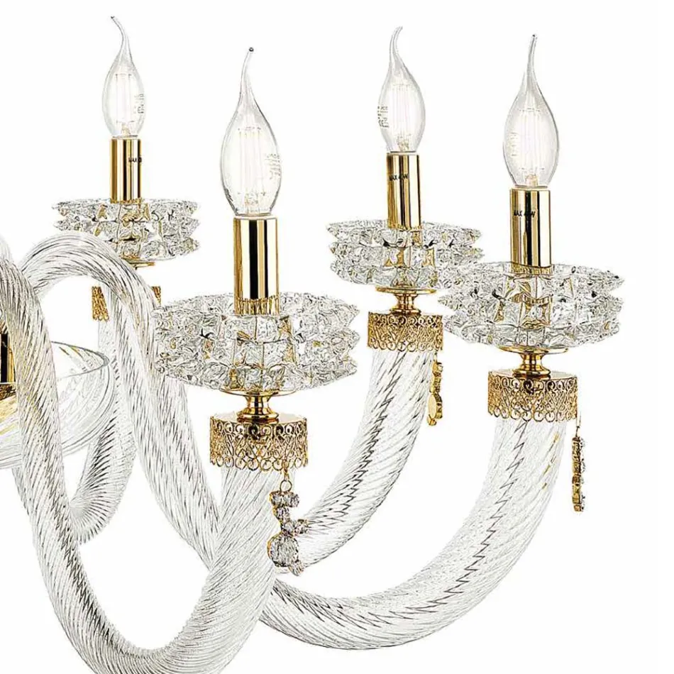 Lampadario Classico 6 Luci in Vetro Artigianale di Lusso Italiano - Saline Viadurini