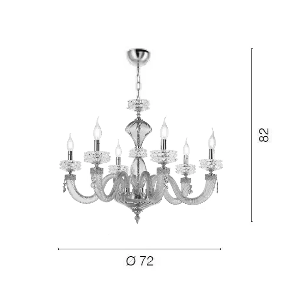 Lampadario Classico 6 Luci in Vetro Artigianale di Lusso Italiano - Saline Viadurini