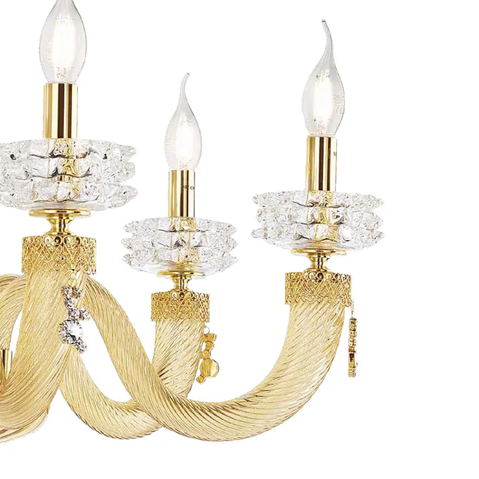 Lampadario Classico 6 Luci in Vetro Artigianale di Lusso Italiano - Saline Viadurini