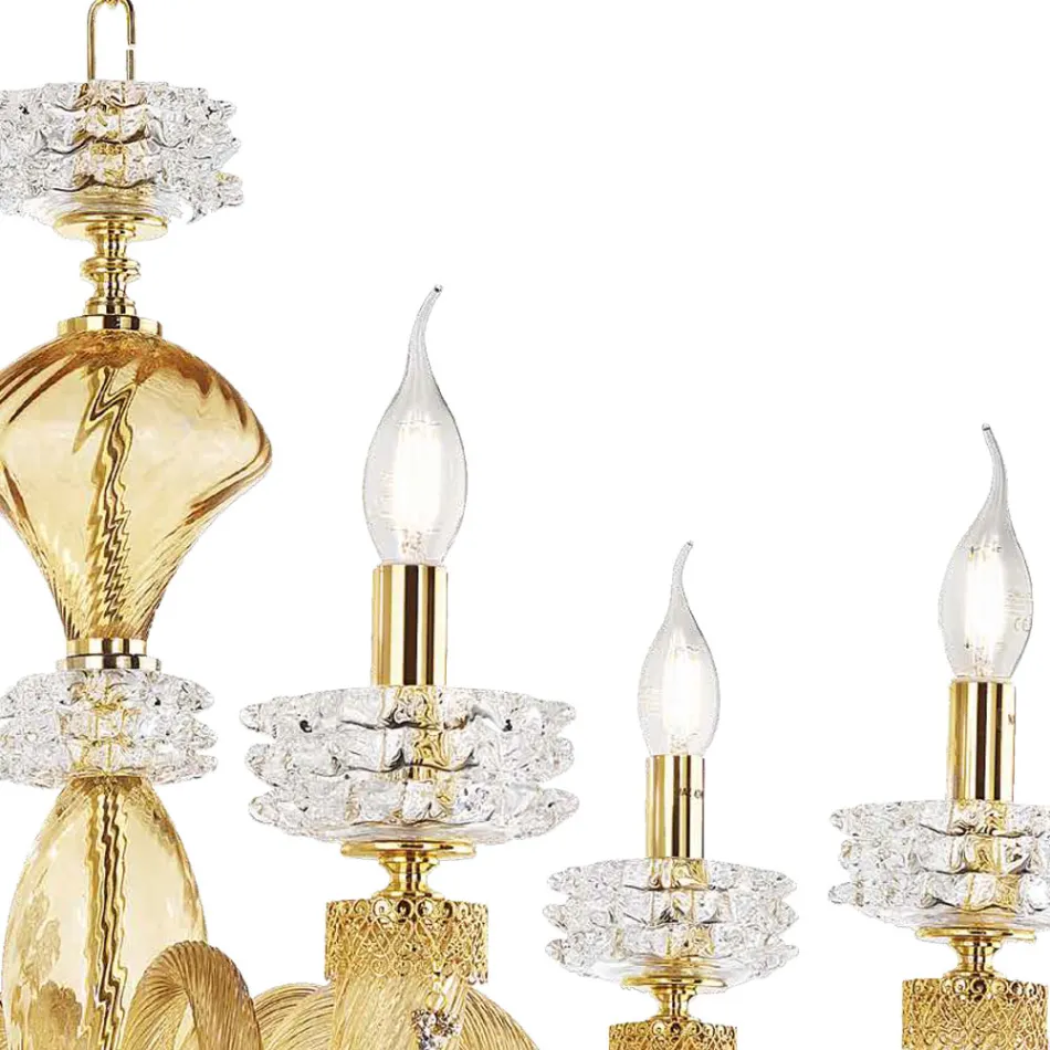 Lampadario Classico 6 Luci in Vetro Artigianale di Lusso Italiano - Saline Viadurini