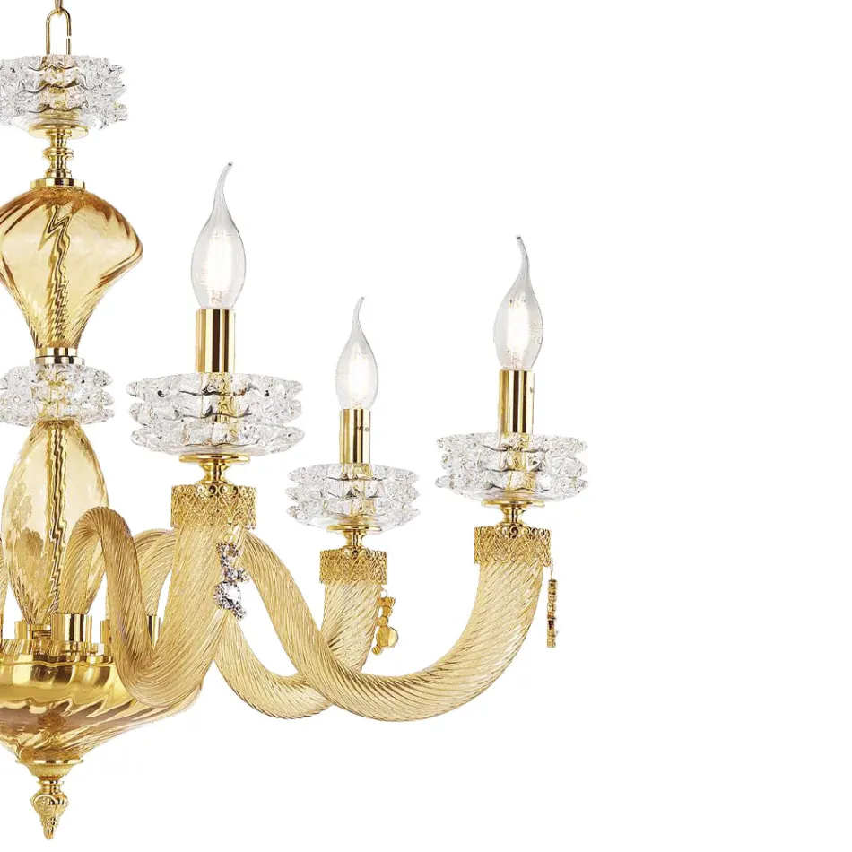 Lampadario Classico 6 Luci in Vetro Artigianale di Lusso Italiano - Saline Viadurini