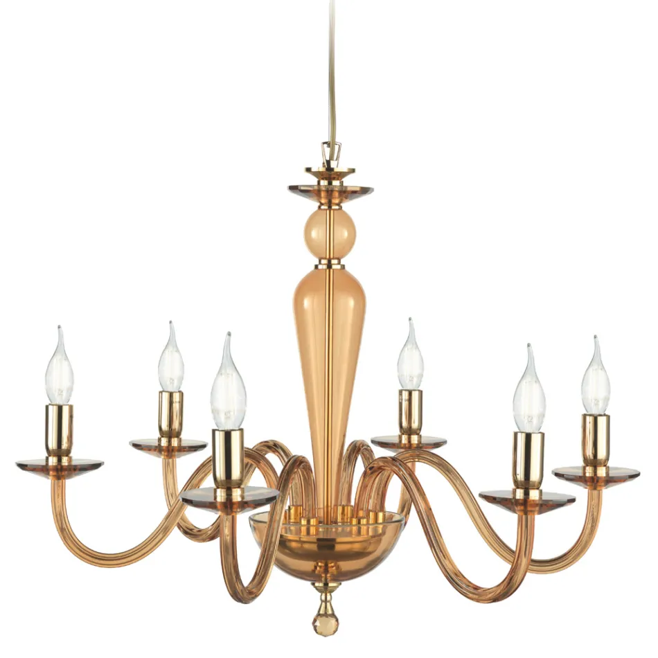 Lampadario Classico 6 Luci in Vetro Italiano a Mano e Metallo - Oliver Viadurini