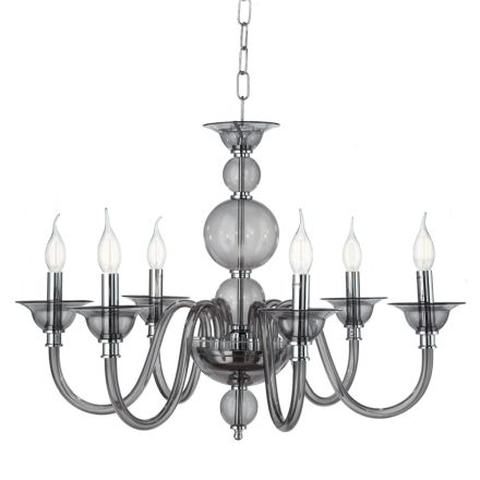 Lampadario Classico 6 Luci Vetro Fumè a Mano Italiano e Metallo - Memore Viadurini