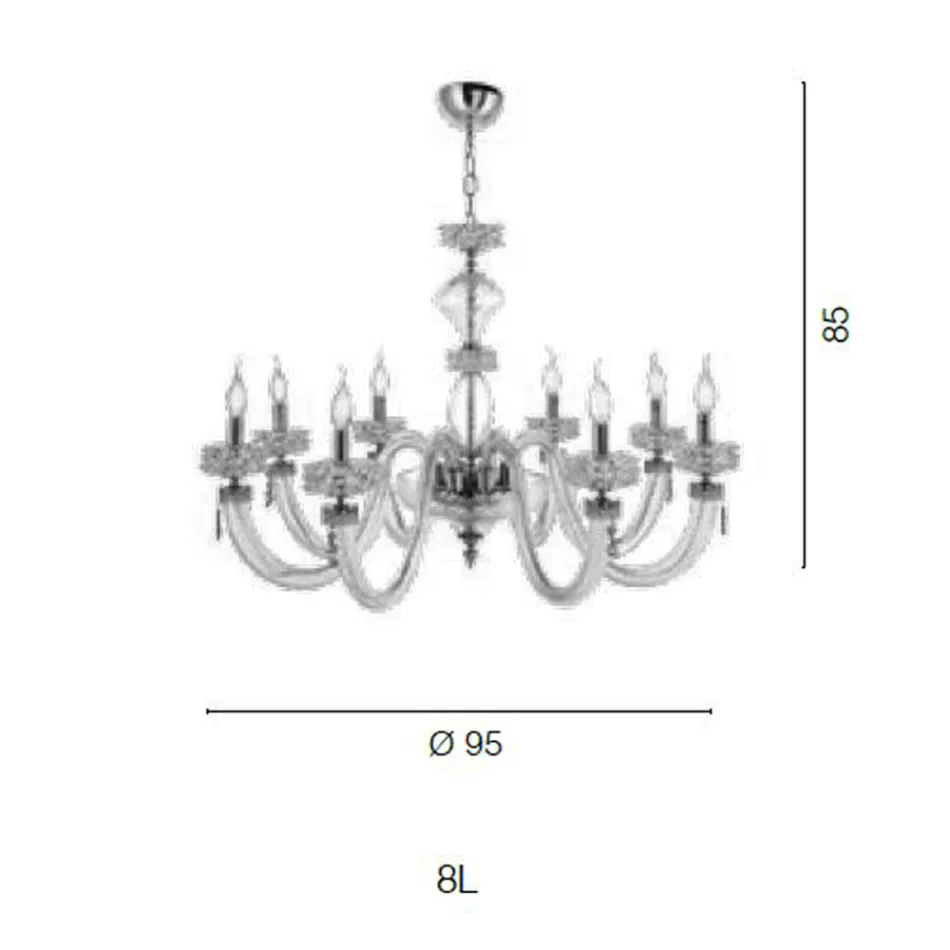 Lampadario Classico 8 Luci in Vetro Artigianale di Lusso Italiano - Saline Viadurini