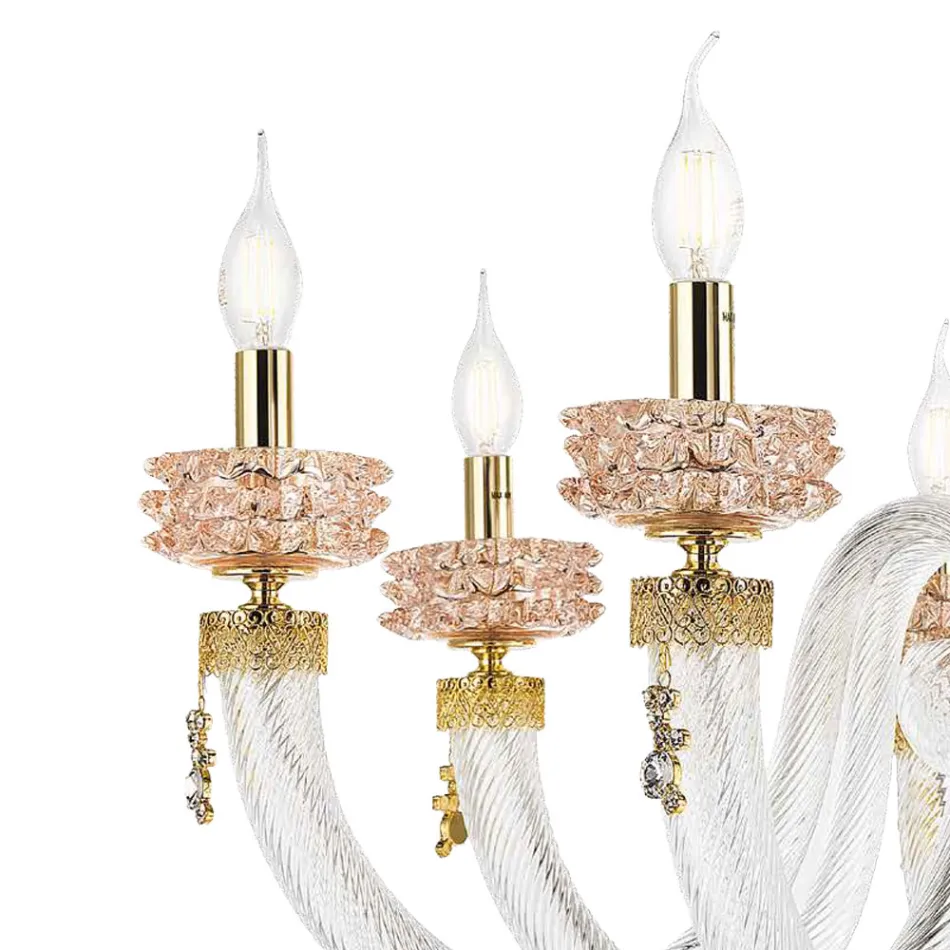 Lampadario Classico 8 Luci in Vetro Artigianale di Lusso Italiano - Saline Viadurini