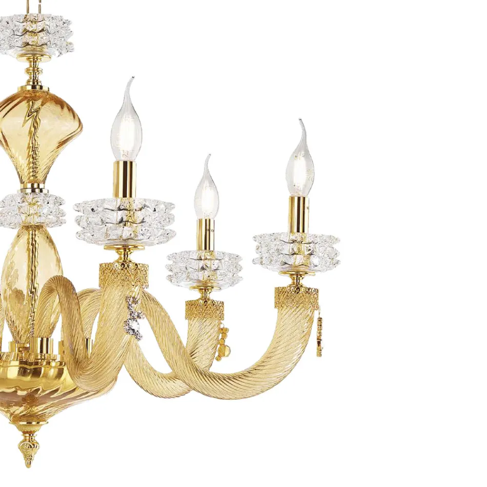 Lampadario Classico 8 Luci in Vetro Artigianale di Lusso Italiano - Saline Viadurini