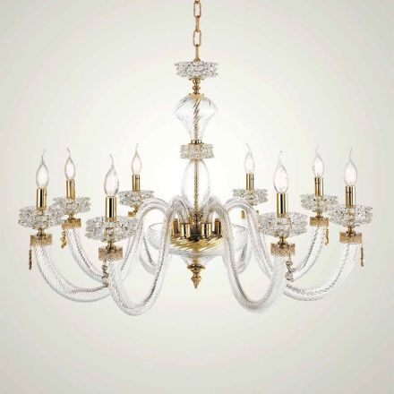 Lampadario Classico 8 Luci in Vetro Artigianale di Lusso Italiano - Saline Viadurini
