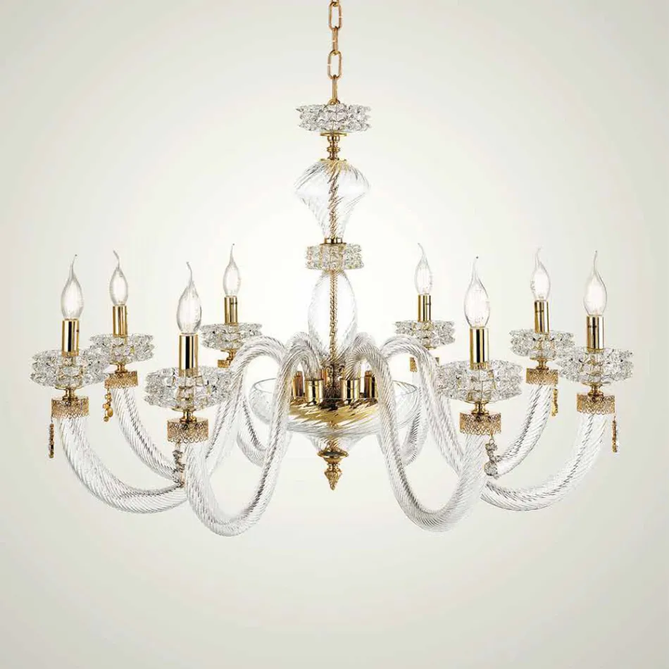 Lampadario Classico 8 Luci in Vetro Artigianale di Lusso Italiano - Saline Viadurini
