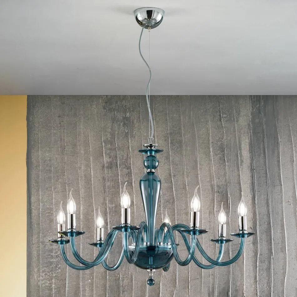Lampadario Classico 8 Luci in Vetro Italiano a Mano e Metallo - Oliver Viadurini