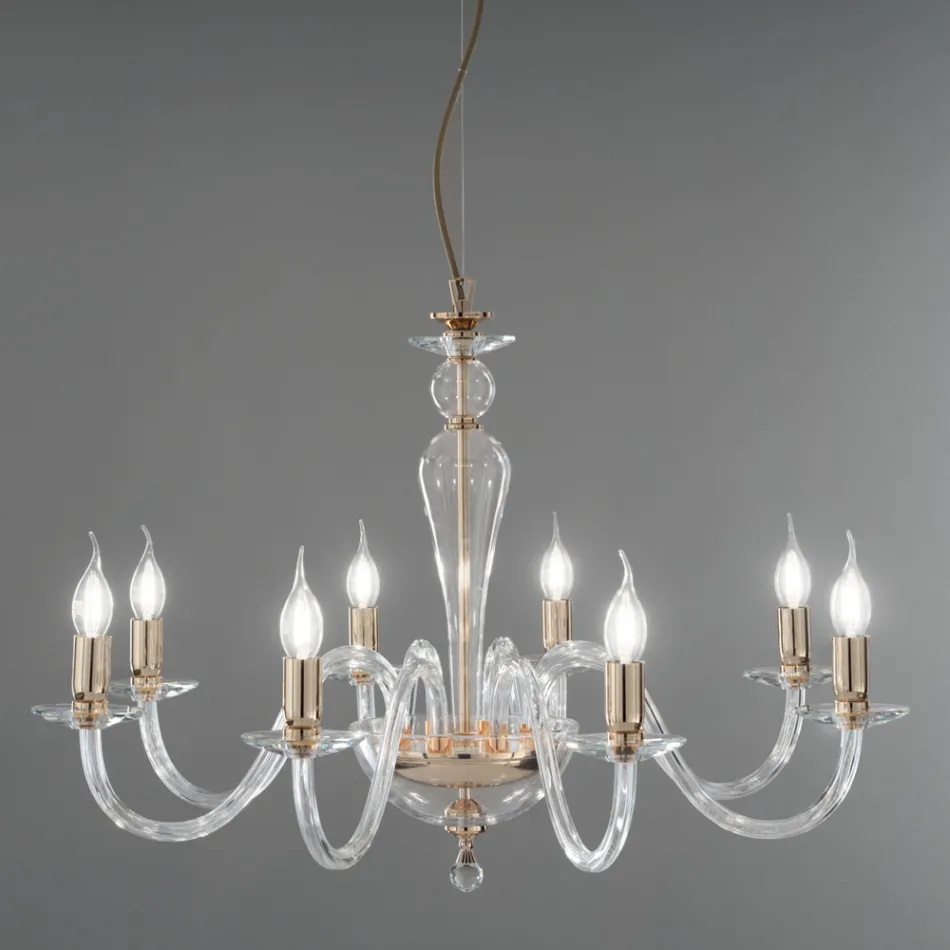 Lampadario Classico 8 Luci in Vetro Italiano a Mano e Metallo - Oliver Viadurini