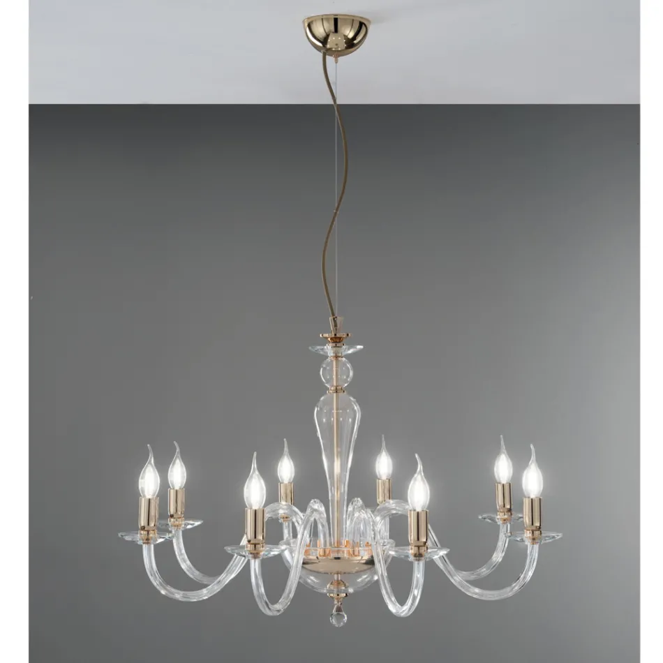Lampadario Classico 8 Luci in Vetro Italiano a Mano e Metallo - Oliver Viadurini