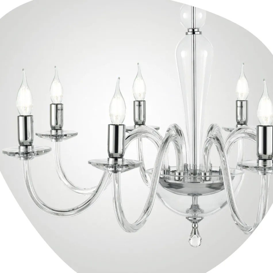 Lampadario Classico 8 Luci in Vetro Italiano a Mano e Metallo - Oliver Viadurini