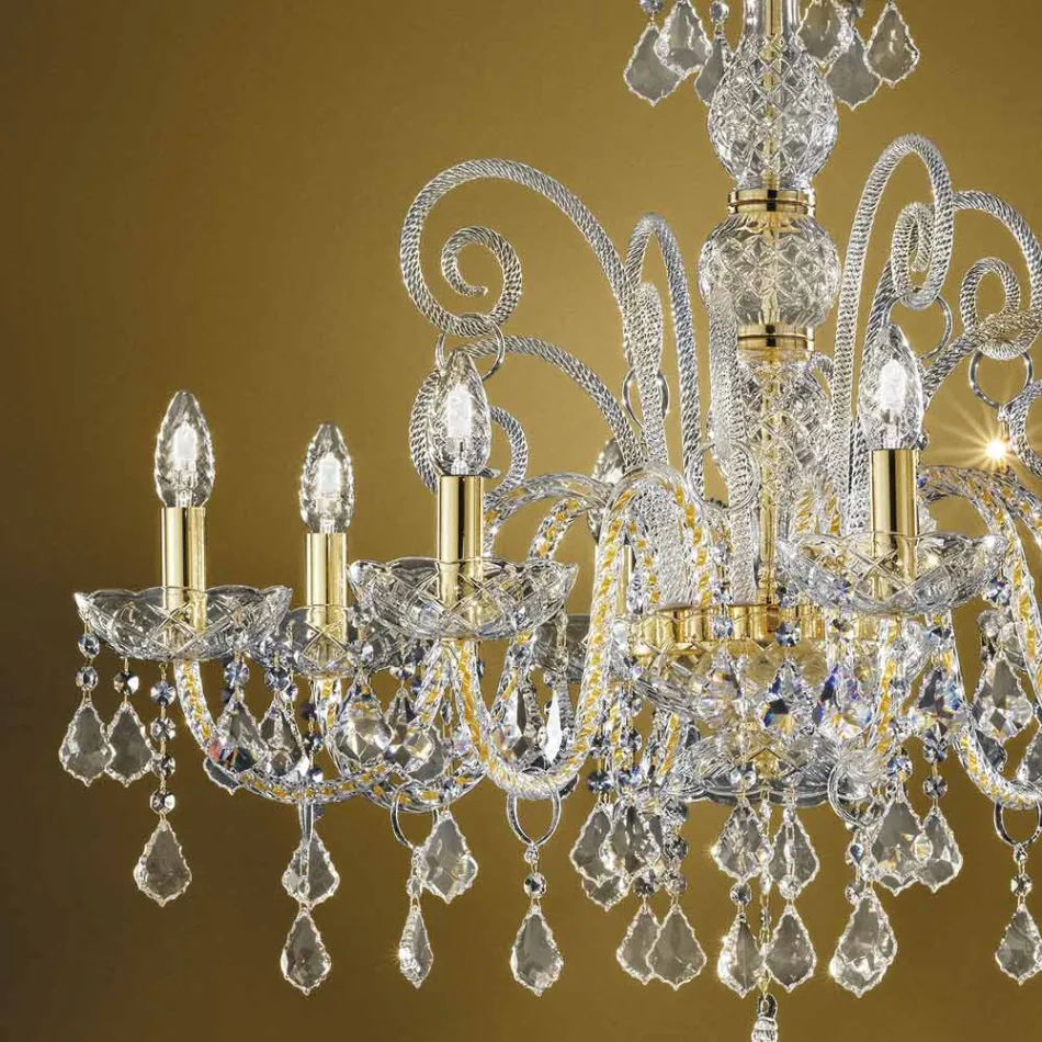 Lampadario Classico 8 Luci in Vetro Veneziano Made in Italy - Fiorentino Viadurini