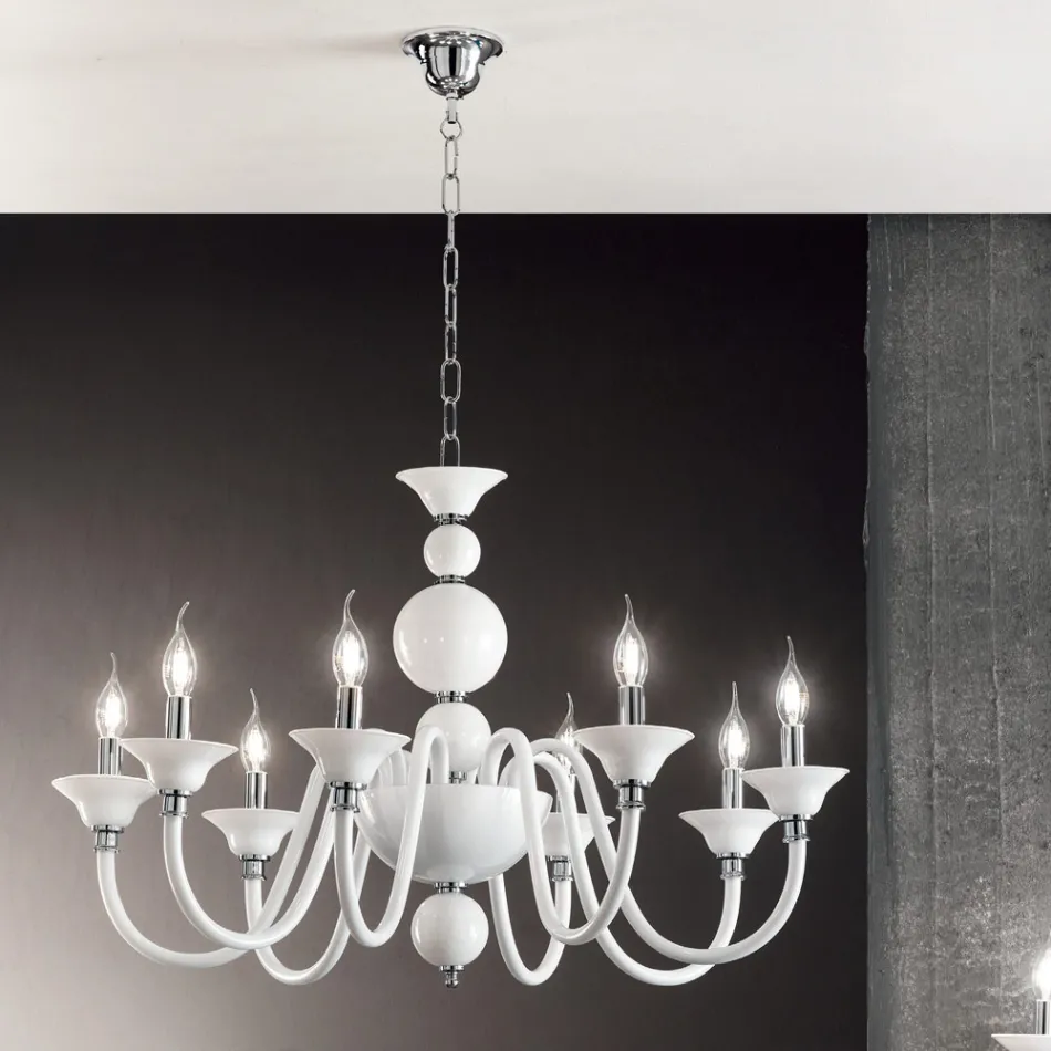 Lampadario Classico 8 Luci Vetro Fatto a Mano Italiano di Lusso - Memore Viadurini