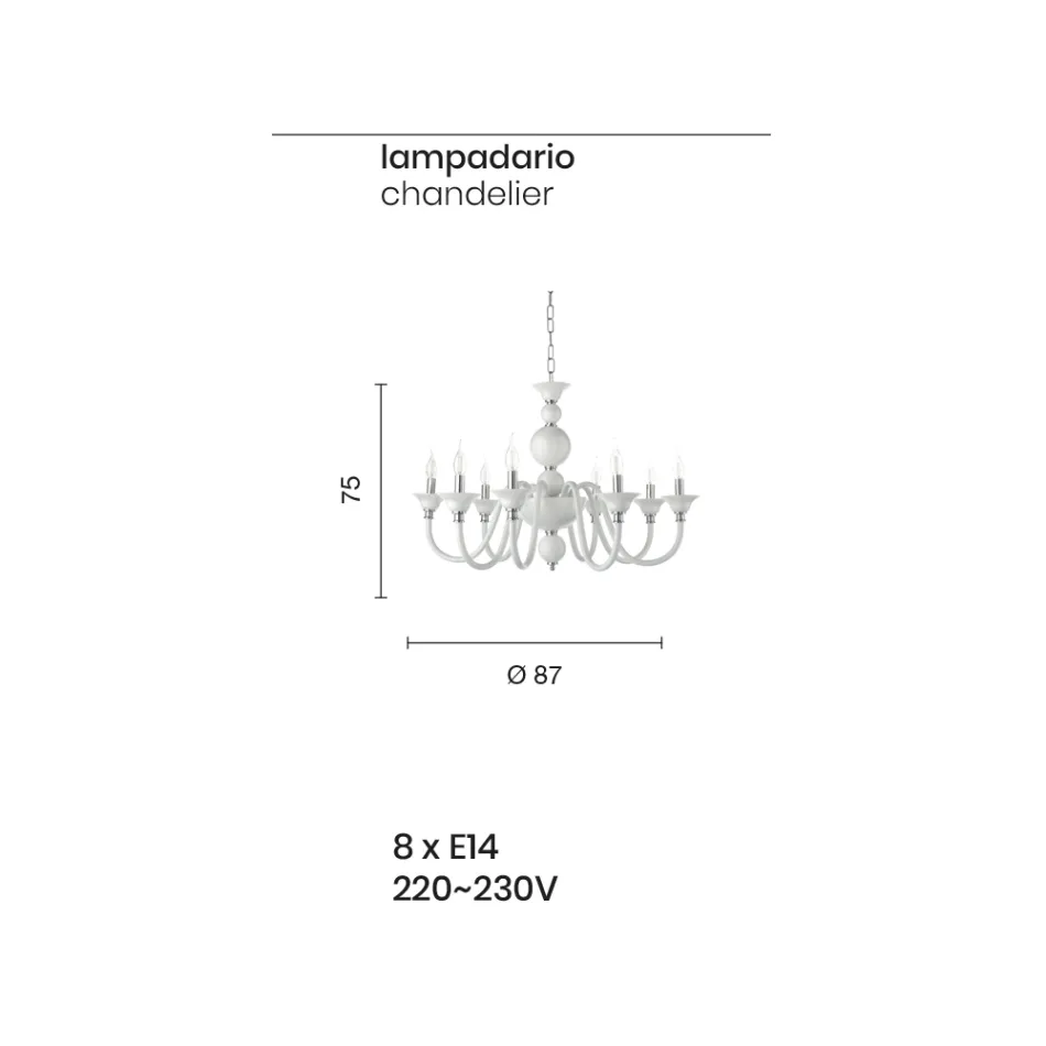 Lampadario Classico 8 Luci Vetro Fatto a Mano Italiano di Lusso - Memore Viadurini