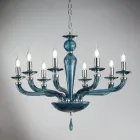 Lampadario Classico 8 Luci Vetro Fatto a Mano Rigaton e Metallo - Fievole Viadurini