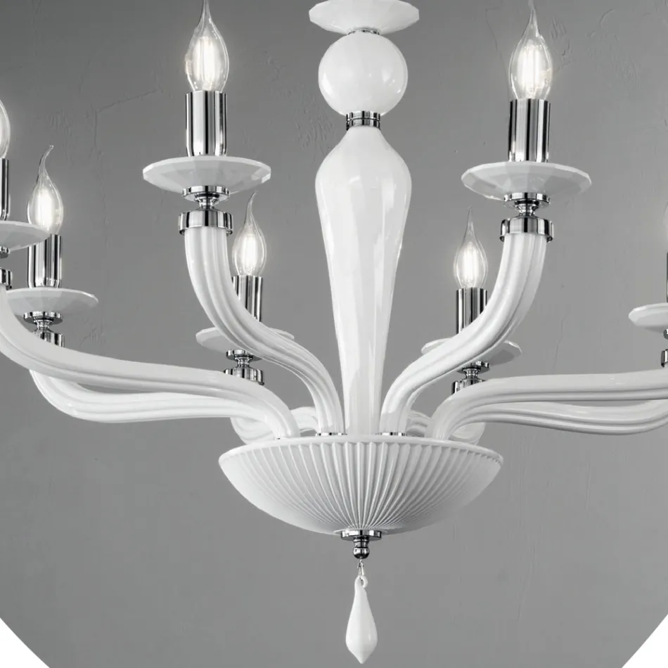 Lampadario Classico 8 Luci Vetro Fatto a Mano Rigaton e Metallo - Fievole Viadurini