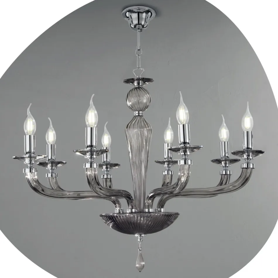 Lampadario Classico 8 Luci Vetro Fatto a Mano Rigaton e Metallo - Fievole Viadurini