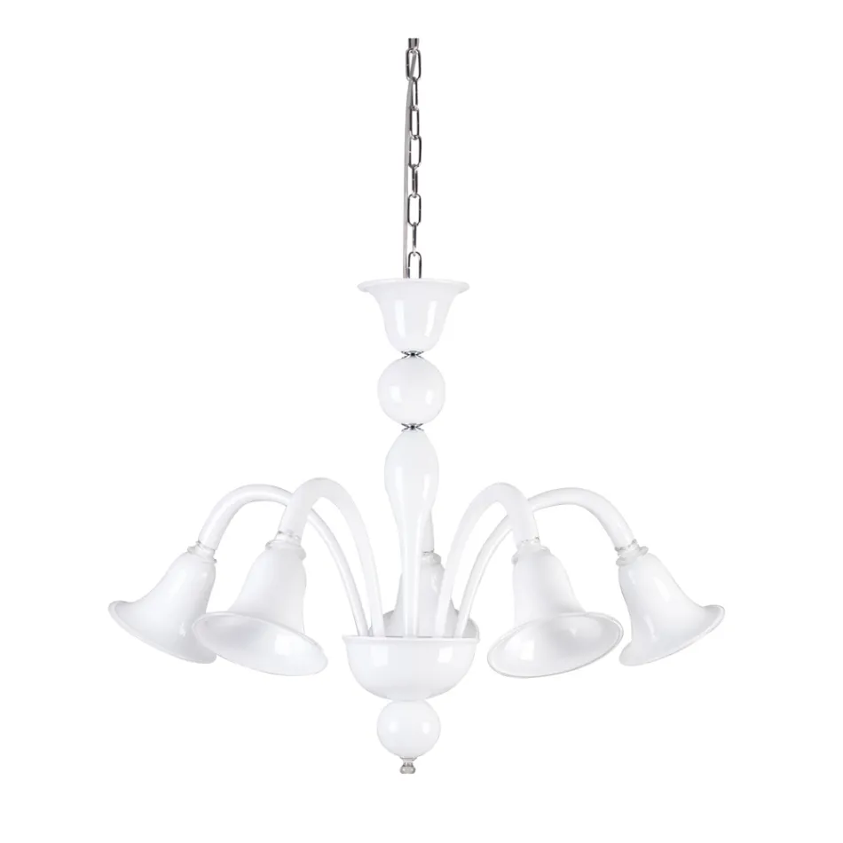 Lampadario Classico Artigianale in Vetro Veneziano Bianco Soffiato - Elsa Viadurini