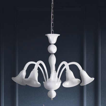 Lampadario Classico Artigianale in Vetro Veneziano Bianco Soffiato - Elsa Viadurini