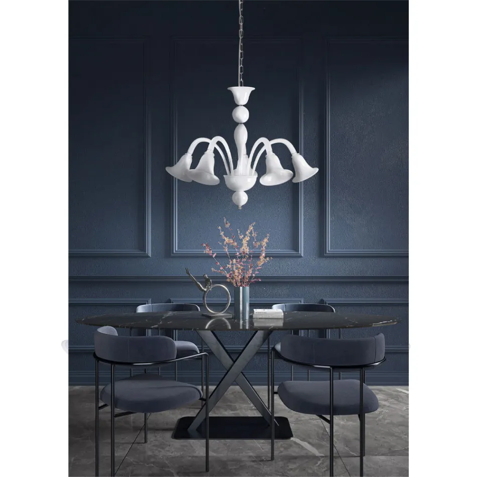Lampadario Classico Artigianale in Vetro Veneziano Bianco Soffiato - Elsa Viadurini
