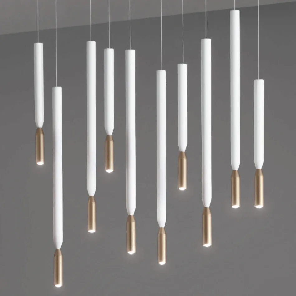 Lampadario con 10 Luci LED in Metallo Verniciato e Cavi Regolabili - Larice Viadurini