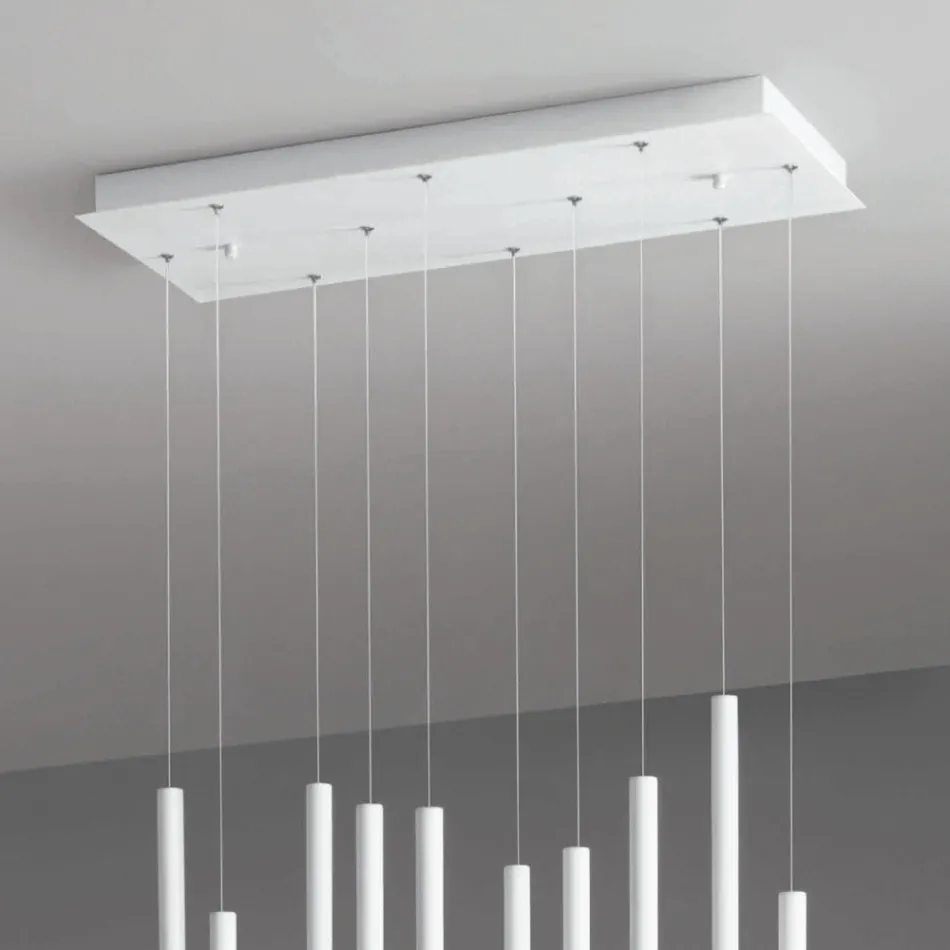 Lampadario con 10 Luci LED in Metallo Verniciato e Cavi Regolabili - Larice Viadurini