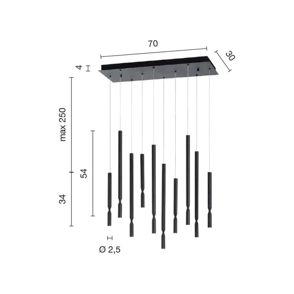 Lampadario con 10 Luci LED in Metallo Verniciato e Cavi Regolabili - Larice Viadurini