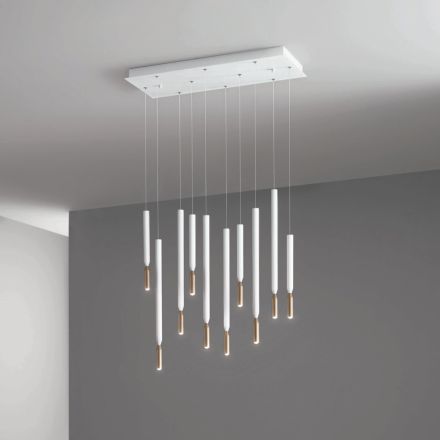 Lampadario con 10 Luci LED in Metallo Verniciato e Cavi Regolabili - Larice Viadurini