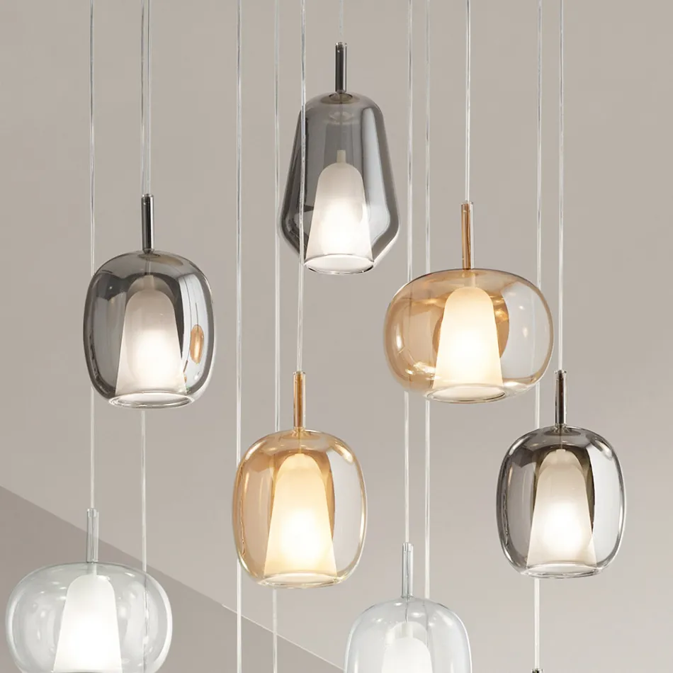 Lampadario con 12 Luci in Vetro e Filo Trasparente Made in Italy - Trilly Viadurini
