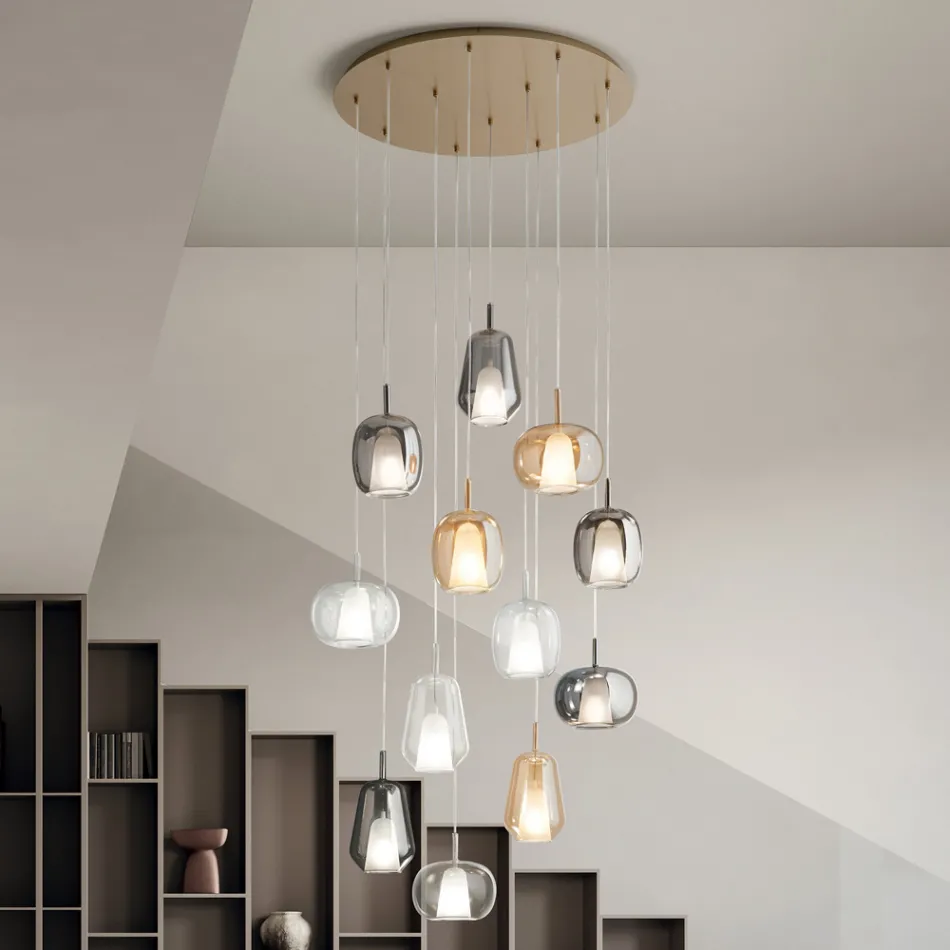 Lampadario con 12 Luci in Vetro e Filo Trasparente Made in Italy - Trilly Viadurini