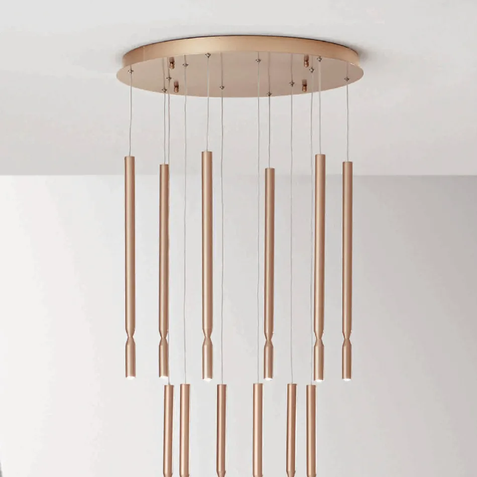 Lampadario con 12 Luci LED in Metallo Verniciato e Cavi Regolabili - Larice Viadurini
