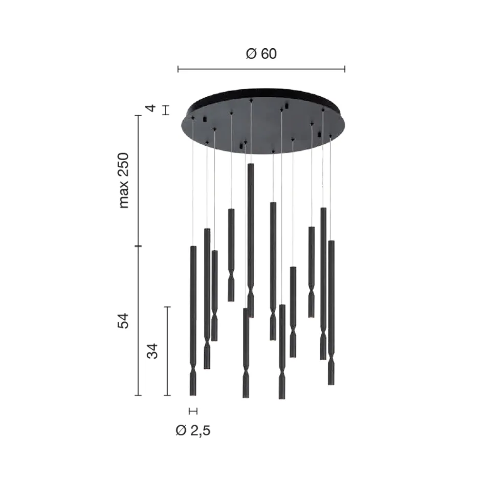 Lampadario con 12 Luci LED in Metallo Verniciato e Cavi Regolabili - Larice Viadurini