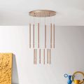 Lampadario con 12 Luci LED in Metallo Verniciato e Cavi Regolabili - Larice