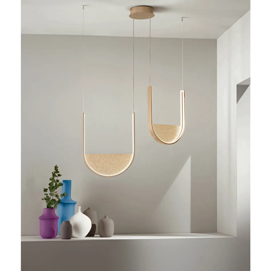 Lampadario con 2 LED con Inserto Amovibile in Vetro Granigliato - Catalpa Viadurini