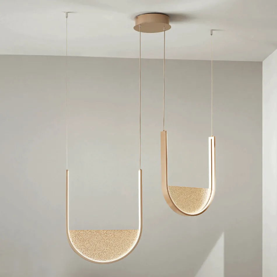 Lampadario con 2 LED con Inserto Amovibile in Vetro Granigliato - Catalpa Viadurini