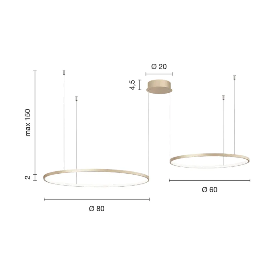 Lampadario con 2 o 3 Luci LED Roronde Orizzontali in Metallo Verniciato - Gelso Viadurini
