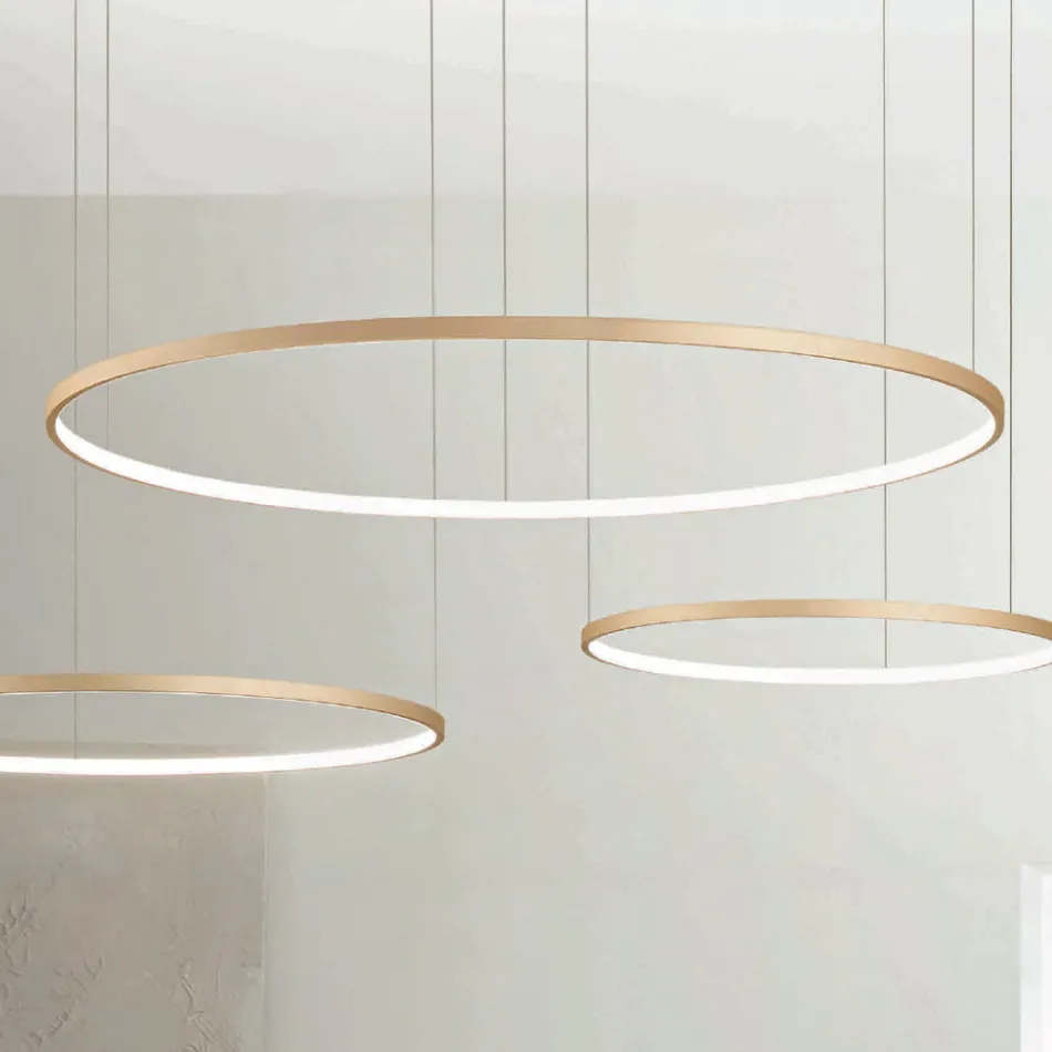 Lampadario con 2 o 3 Luci LED Roronde Orizzontali in Metallo Verniciato - Gelso Viadurini