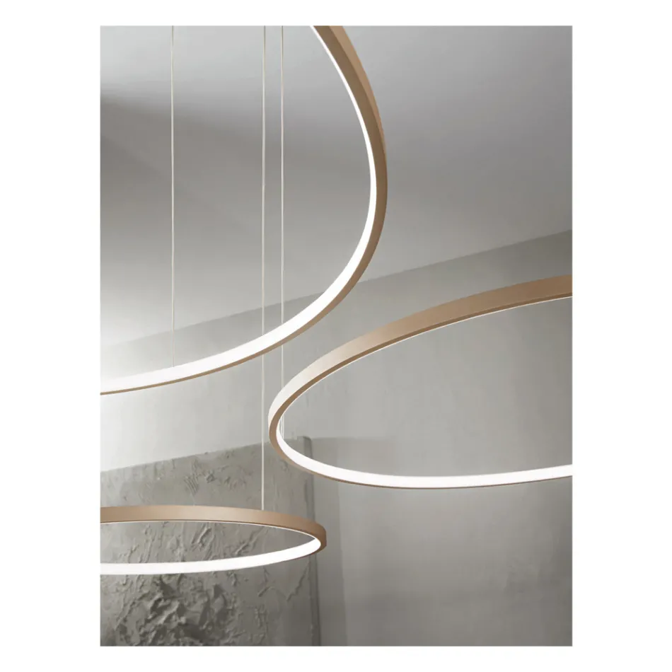 Lampadario con 2 o 3 Luci LED Roronde Orizzontali in Metallo Verniciato - Gelso Viadurini