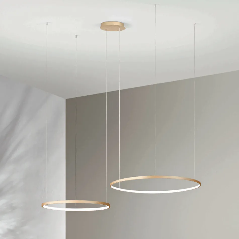 Lampadario con 2 o 3 Luci LED Roronde Orizzontali in Metallo Verniciato - Gelso Viadurini