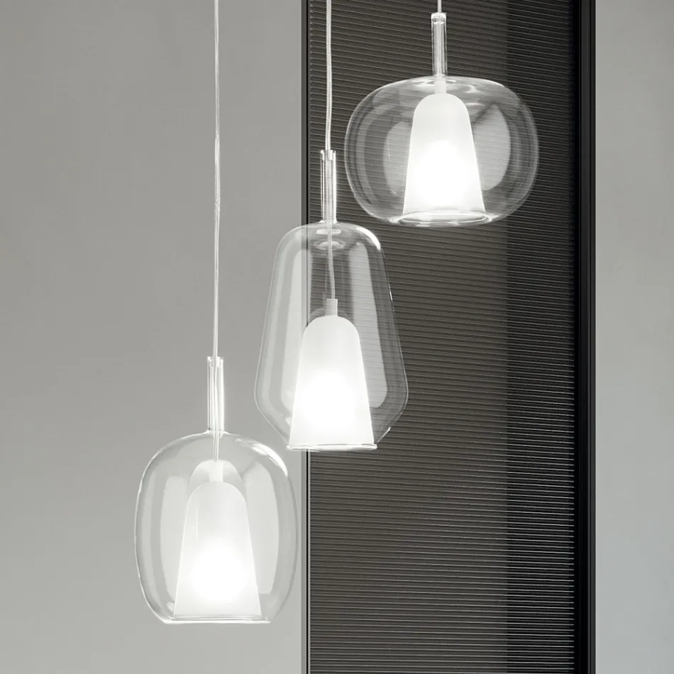Lampadario con 3 Diffusori in Vetro Soffiato Trasparente Made in Italy - Trilly Viadurini