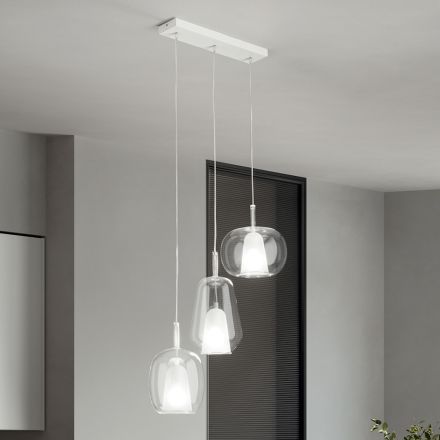 Lampadario con 3 Diffusori in Vetro Soffiato Trasparente Made in Italy - Trilly Viadurini
