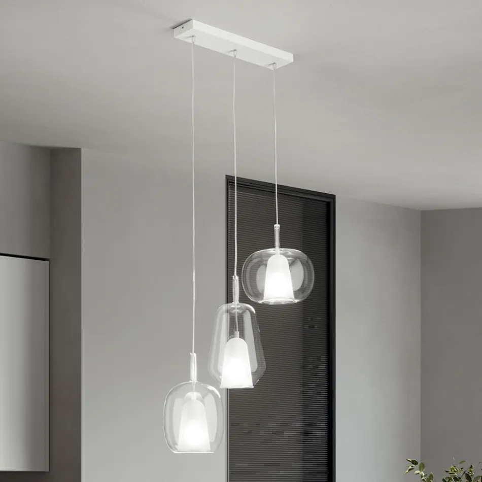 Lampadario con 3 Diffusori in Vetro Soffiato Trasparente Made in Italy - Trilly Viadurini