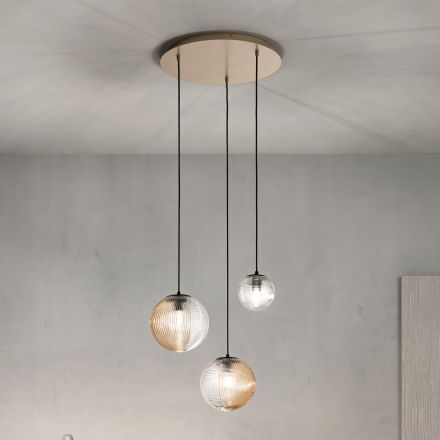 Lampadario con 3 Luci in Vetro Soffiato a Forma di Sfera Made in Italy - Prilla Viadurini