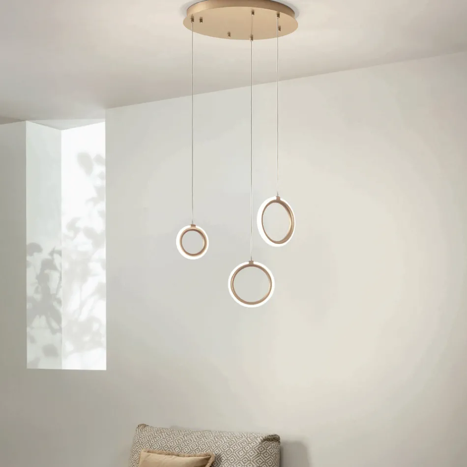 Lampadario con 3 Luci LED in Metallo Verniciato e Vetro Opzionale - Cedro Viadurini